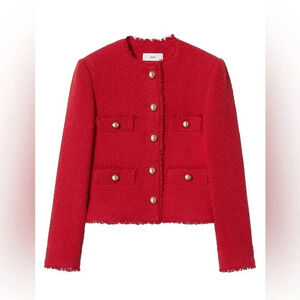 Mango Pocket Tweed Buttoned-Front Jacket NWT